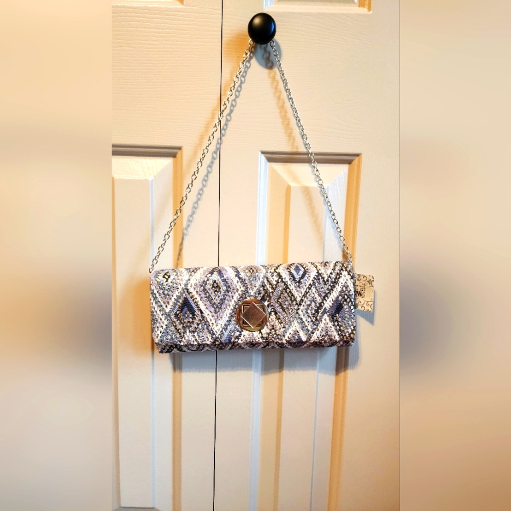 NWT - Gold and snake print cloth evening bag.